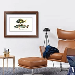 «Рыба-свинья (Pristipoma virginianum) and Рыба-тень (Sciaena aquila) » в интерьере кабинета с кожаным креслом