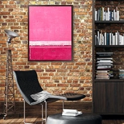 «Розовая абстракция с полосками» в интерьере кабинета в стиле лофт с кирпичными стенами