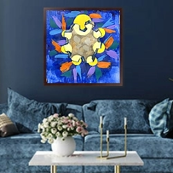 «Солнцеоборот» в интерьере современной гостиной в синем цвете