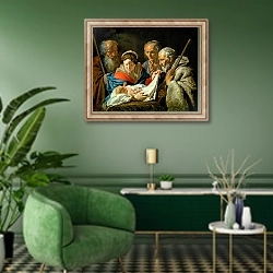 «Adoration of the Infant Jesus» в интерьере гостиной в зеленых тонах