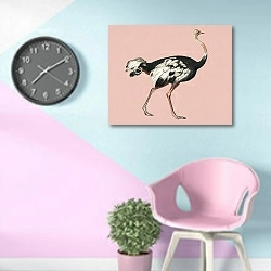 «Обыкновенный страус» в интерьере комнаты в стиле поп-арт в розово-голубых цветах
