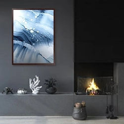 «Абстракция Море 6» в интерьере гостиной в стиле минимализм с камином