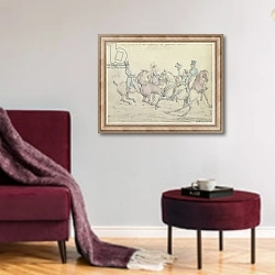 «Morning Ride, original drawing for plate 12 of 'Scenes in the Life of Master George'» в интерьере гостиной в бордовых тонах