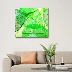 «Прозрачные зеленые листья» в интерьере современной светлой гостиной над диваном