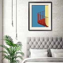 «Spiral staircase №1» в интерьере спальни в скандинавском стиле над кроватью