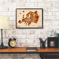 «Карта Европы» в интерьере кабинета в стиле лофт над столом
