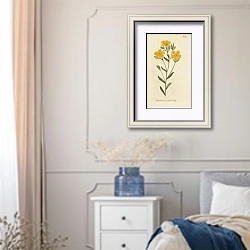 «Linum Flavum. Yellow Flax» в интерьере спальни в стиле прованс с синими деталями