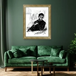 «Dmitry Filosofov» в интерьере зеленой гостиной над диваном