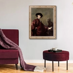 «Self portrait, c.1779-80» в интерьере гостиной в бордовых тонах