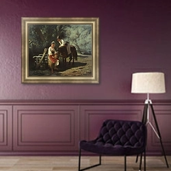 «Сцена у колодца» в интерьере гостиной в оливковых тонах