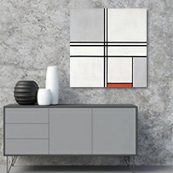 «Composition Gray-Red» в интерьере в стиле минимализм над тумбой