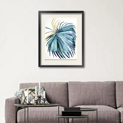 «Rainforest. Palm leaves» в интерьере светлой гостиной в скандинавском стиле над диваном