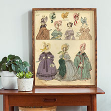 Антикварные гравюры с изображением модных нарядов