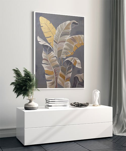 Картина акрилом с золотыми пальмовыми листьями