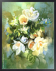 Постер Белые абстрактные цветы в букете
