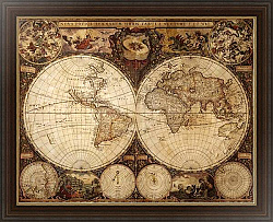 Постер Древняя карта Мира в полушариях