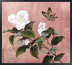Постер Цветок азалии и бабочка