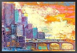 Постер Городской пейзаж с мостом на закате