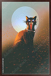 Постер Злая кошка на фоне луны