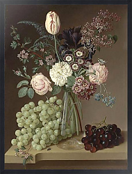 Постер Вос Ян Цветы в стеклянной вазе и виноград