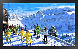 Постер Макара Эндрю (совр) Young skiers in yellow,Val Gardena Italy.12x20