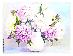 Постер Розовые цветы в белой вазе
