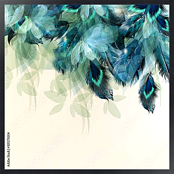 Постер Сине-зеленые перья и листья