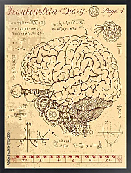 Постер Дневник Франкенштейна: механический человеческий мозг с глазом и формулами