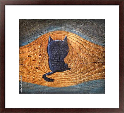Постер Сикорский Андрей (совр) Силуэт черного кота на древесине