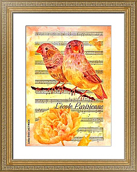 Постер Коллаж с акварельными птицами и нотами