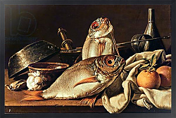 Постер Мелендес Луис Still Life of fishes, oranges and garlic