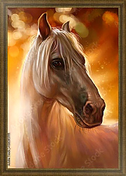 Постер Портрет белой лошади на золотом фоне