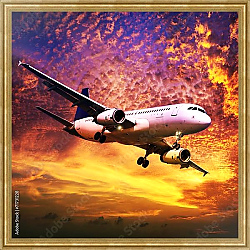 Постер Самолет в небе на закате