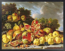 Постер Мелендес Луис Still Life with pomegranates, apples, cherries and grapes