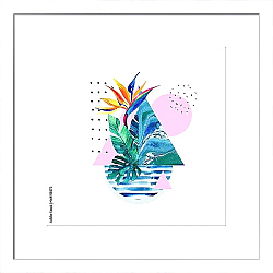 Постер Абстрактные летние геометрические элементы с экзотическим цветком и листьями 1
