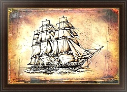 Постер Античный корабль в море, рисунок ручной работы