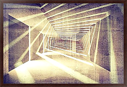 Постер Абстрактный бетонный коридор со световыми лучами