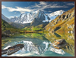 Постер Россия, Алтай. Снежные пики и горное озеро