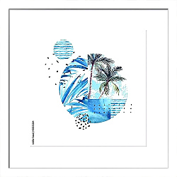 Постер Акварельная композиция с пальмами и волнами