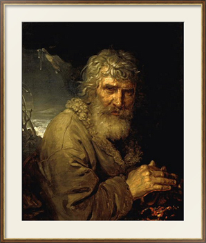 Картина под стеклом Аллегория зимы в виде старика, греющего руки у огня