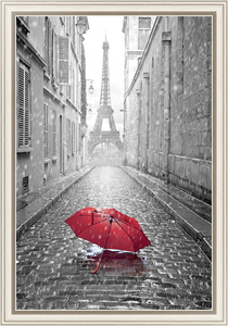 Постер в раме Франция, Париж. Вид на красный зонт и Эйфелеву башню