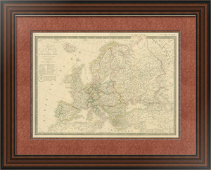 Старинная карта Европы в раме под стеклом