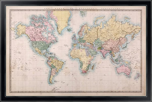 Постер на холсте Карта Мира, 19 век