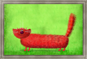 Репродукция картины Пушистый длинный кот на зеленом фоне, Сикорский Андрей
