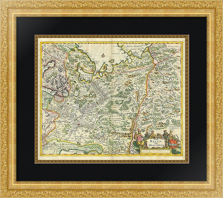 Антикварная карта России 1680 г. под стеклом