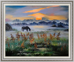 Постер в раме Лошадь в туманном поле