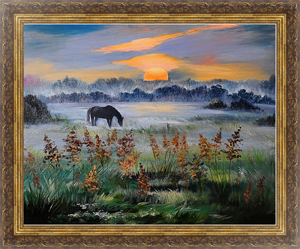 Постер на холсте Лошадь в туманном поле