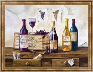 Постер Натюрморт с бутылками и виноградом