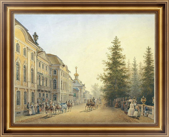 Картина Придворный выезд от главного подъезда Большого дворца в Петергофе. 1852