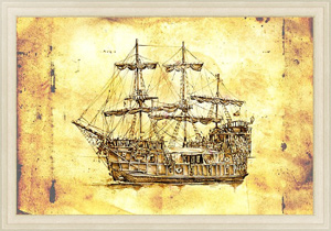 Ретро постер Античный корабль, рисунок ручной работы